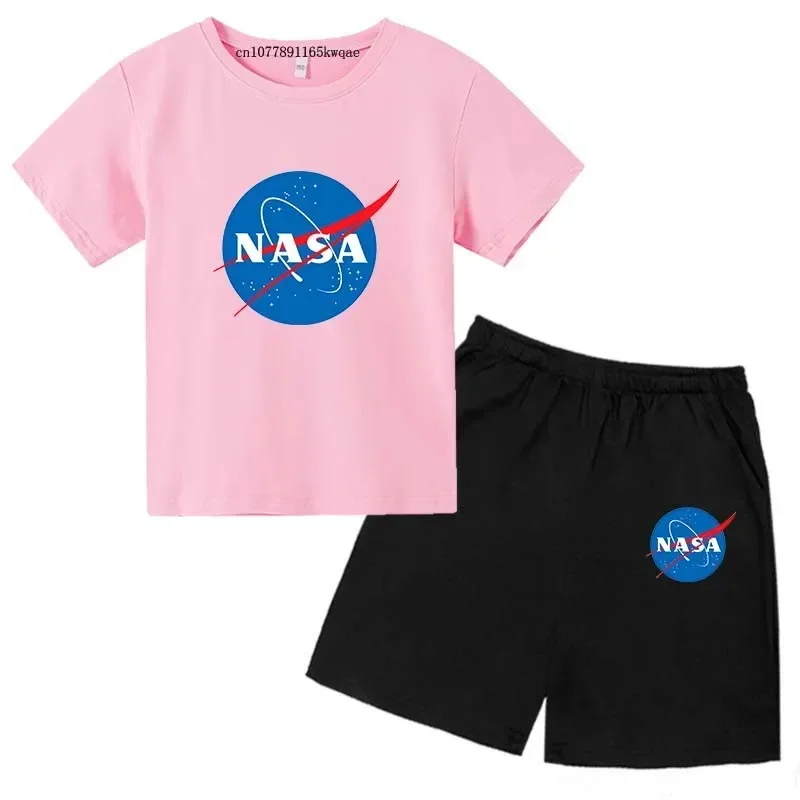 Kids NASA Print Summer Leisure 2pcs Short Sleeve T-shirts+Pants Suits 3-13 Years Boys Girls Streetwear Outfits Children Clothes