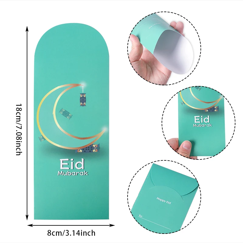 6pcs Eid Mubarak Envelopes Gift Money Ramadan Decorative Paper Package Red Packet Muslim Islamic Festival Decoration Supplies