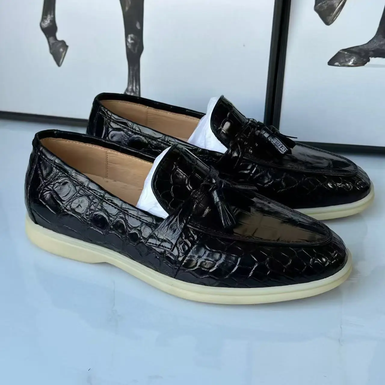 وصل حديثًا لعام 2025 حذاء كاجوال من جلد التمساح للرجال ، حذاء من الجلد الطبيعي للرجال pdd652