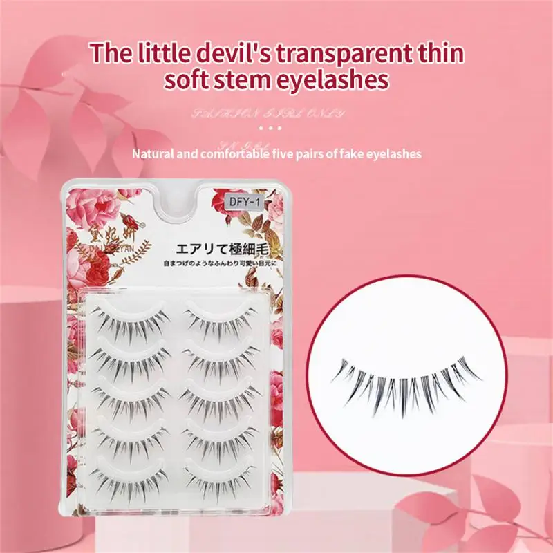 Extension Eyelash Natural Fluffy Reusable Black Fiber Eyes Makeup Tool Little Devil Comic False Eyelashes Easy To Wear 5 Pairs