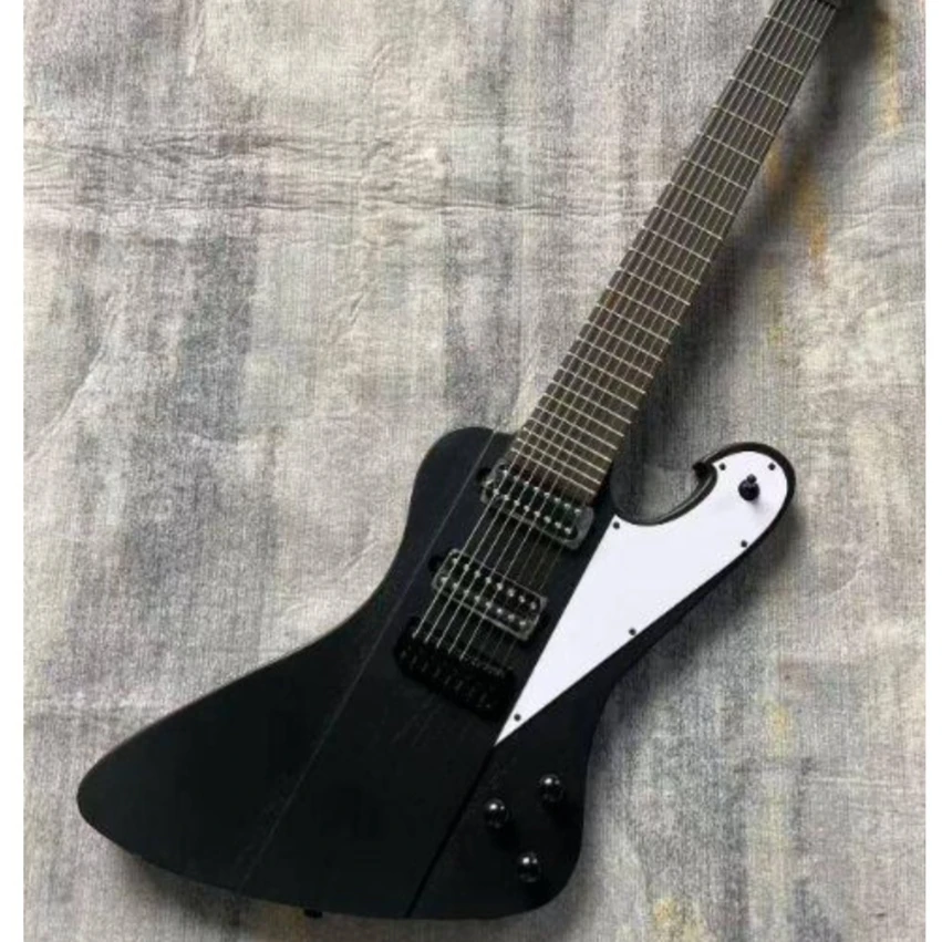 Mega Sale Black Irregular Shape Electric Guitar with 7 Strings and White Shield Fixed Bridge Jazz Style
