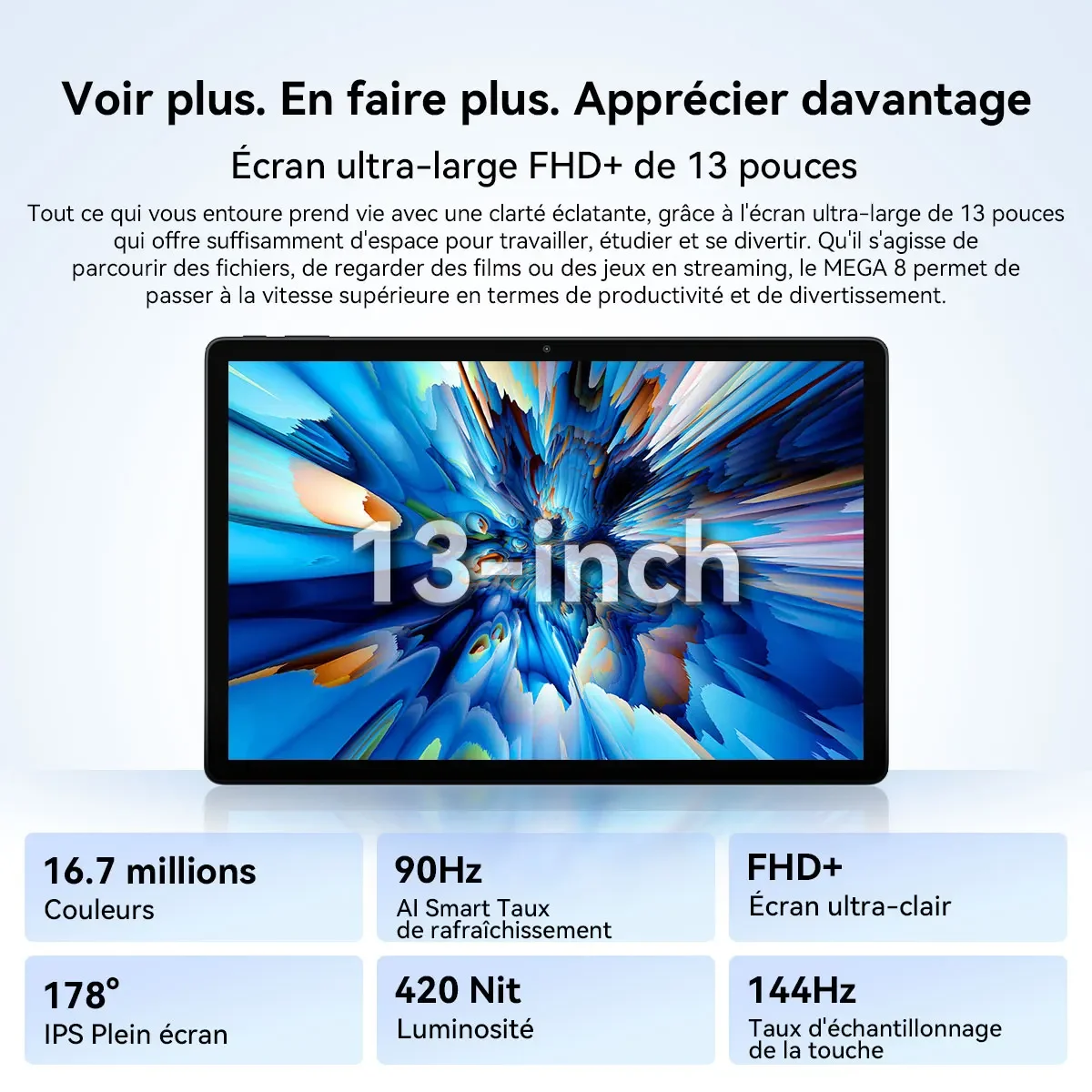 Blackview MEGA 8 [без зарядного устройства ЕС] Планшет 13 дюймов 90 Гц 2K FHD+ Дисплей 36 ГБ (12+24) 512 ГБ 11000 мАч 50 МП + 13 МП Android 15 Dual SIM 4G