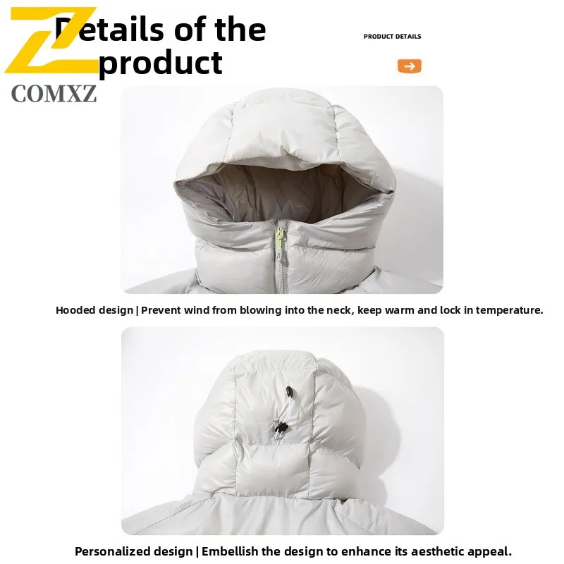 COMXZ Piumino invernale di lusso Uomo Donna Nuovo piumino caldo da sci con cappuccio Escursionismo sulla neve all'aperto Piumino d'anatra bianco antivento