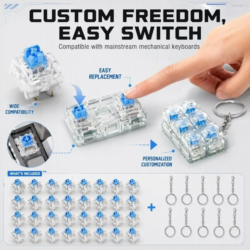 10PCS Keychain 30Pcs Keyboard Clickers For 3D Prints Crisp Clicks Mechanical Keyboard Switches 3D Printed Clicker Fidget Extra