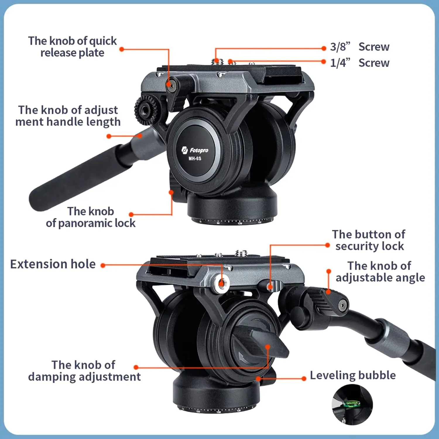 Fotopro Carbon Fibre Monopod Bundle with Pedal Locking Video Fluid Head 186CM 3-in-1 Travel Monopod for DSLR Camera