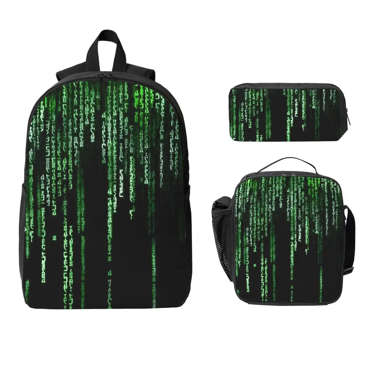 

The Matrix Backpack Boys Girls BookBag School Bag Computer Shoulder Bags 3ps Insulated Lunch Bag Pencil Case