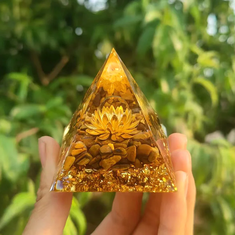 Taichi Pyramid 5/6/8/10cm Energy Resin Zodiac Amethyst Healing Spiritual Natural Crystal Stone healing Orgonite home office deco
