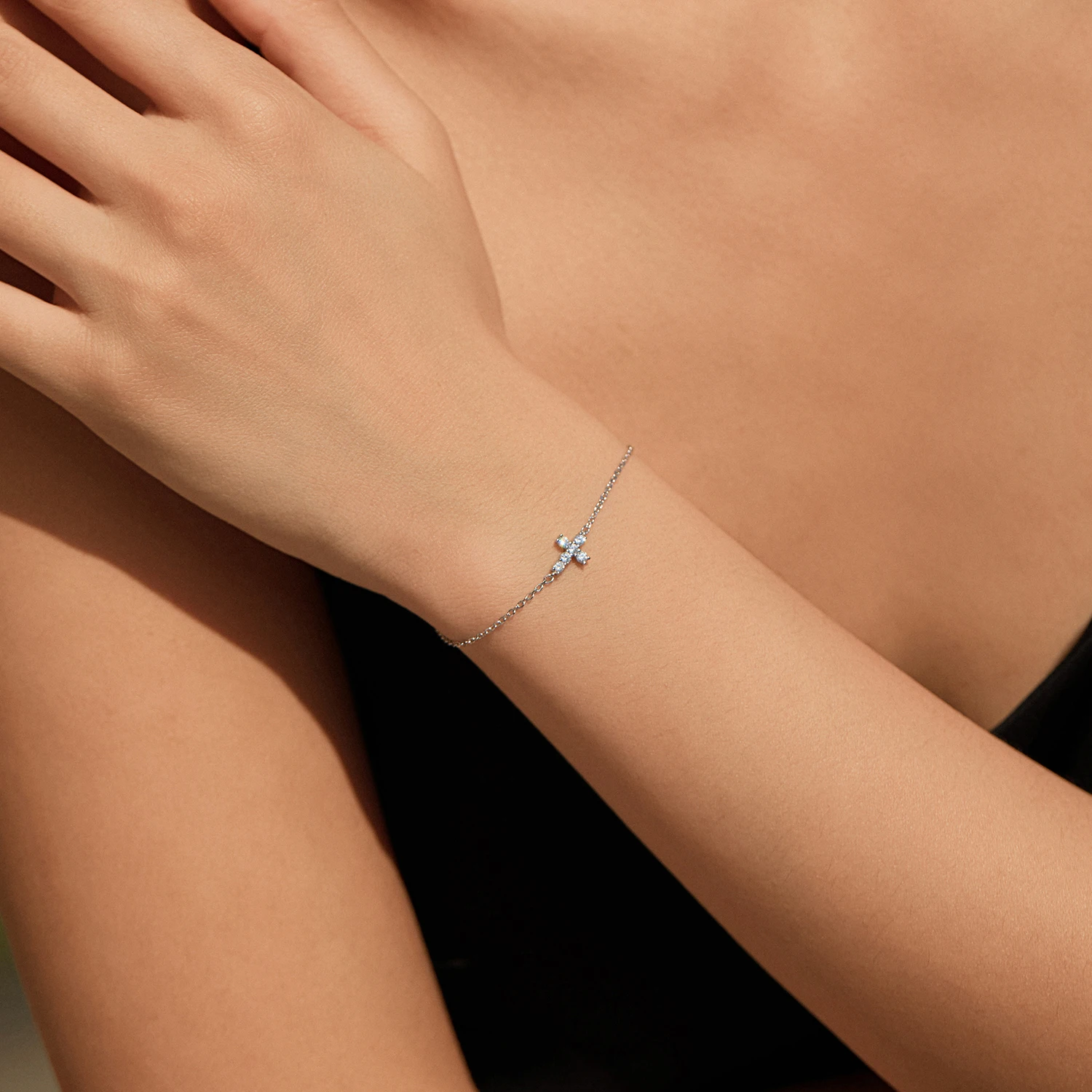MODIAN Moissanite Bracelets 925 Sterling Silver Minimalist Double Cross Sparkling Link Chain Bracelet For Women Fine Jewelry