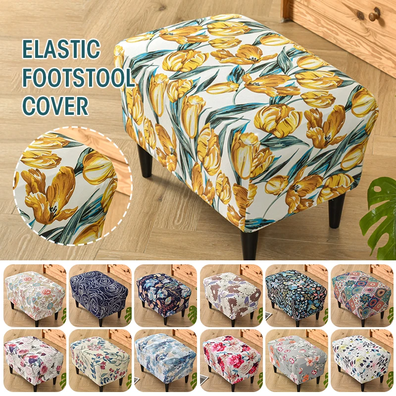 

Nordic Style Rectangle Footstool Cover Ottoman Slipcovers Elastic Footrest Covers Furniture Protector For Living Room Decor