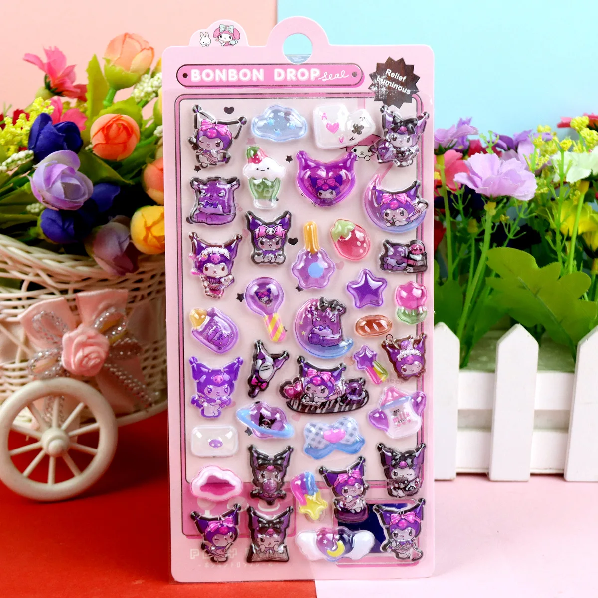 بلدي ميلودي كريستال ملصقات Kawaii Kuromi ثلاثية الأبعاد الإغاثة مضيئة لطيف سينامورول ملصق الشارات الاطفال الديكور حزم الفتيات هدية #3