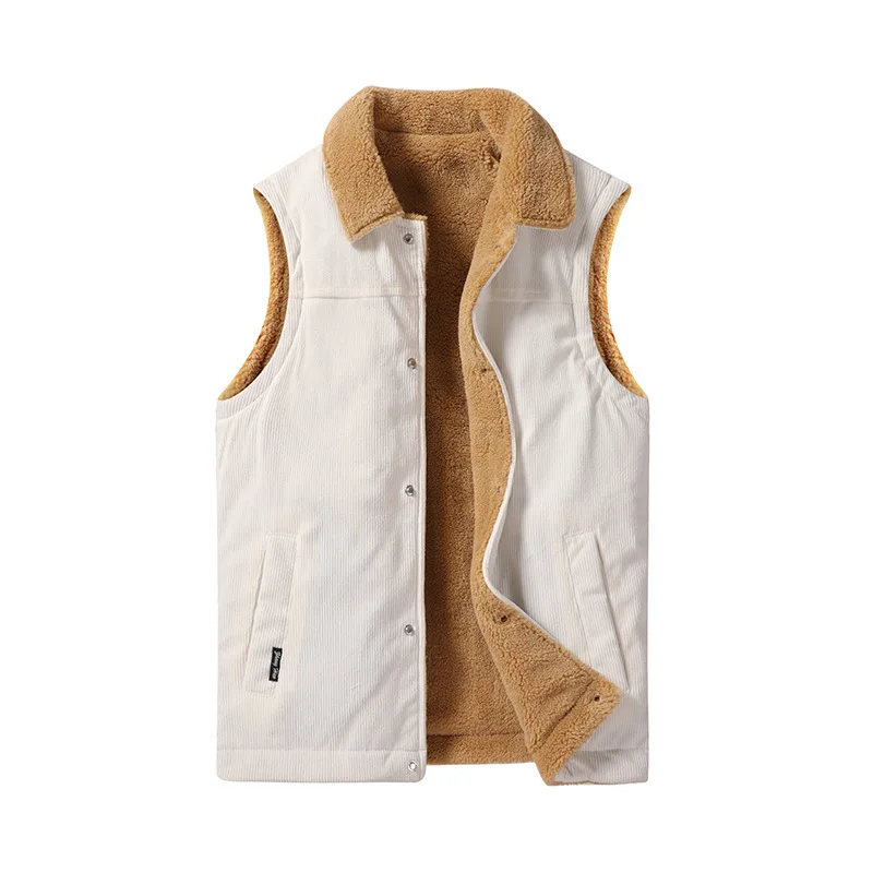 

Men's Corduroy Solid Color Casual Fit Fleece Vest Jacket Lamb Fleece Waistcoat Warm Outwear for Men