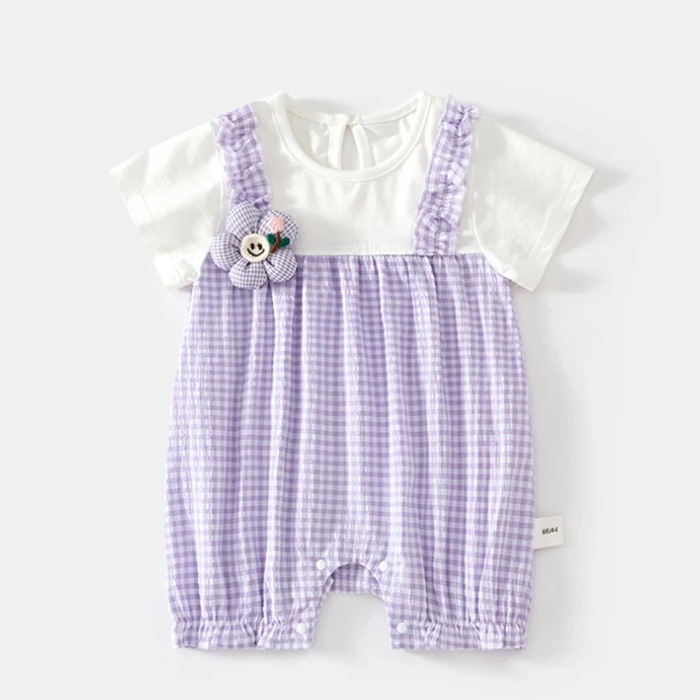Baby Romper For Girls Short Sleeve Plaid Patchwork Summer Lightweight Newborn Boutique Clothing Infant Jumpsuit Hot Selling