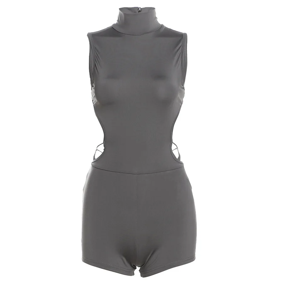 Backless Cross Bandage Romper Women Summer Hipster Sleeveless Simple Solid Playsuit Activity Stretch Street Overalls