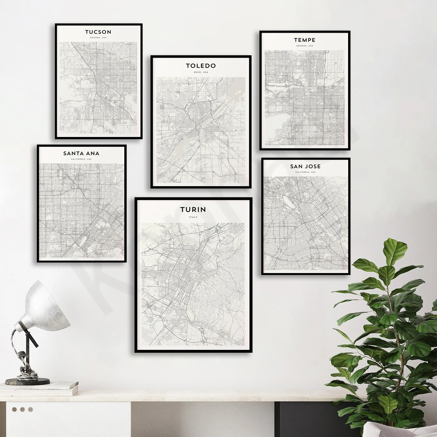 Turin Tulsa Tucson Torrance Toledo Thornton Tempe Shreveport Santa Clarita Santa Ana San Juan San Jose.City Travel Map Poster