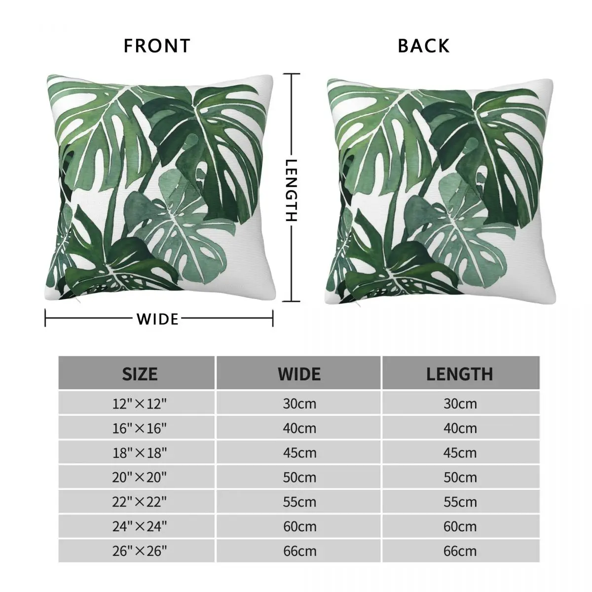 Monstera Leaves Botanical Square Pillowcase Polyester Linen Velvet Creative Zip Decorative Pillow Case Home Cushion Cover