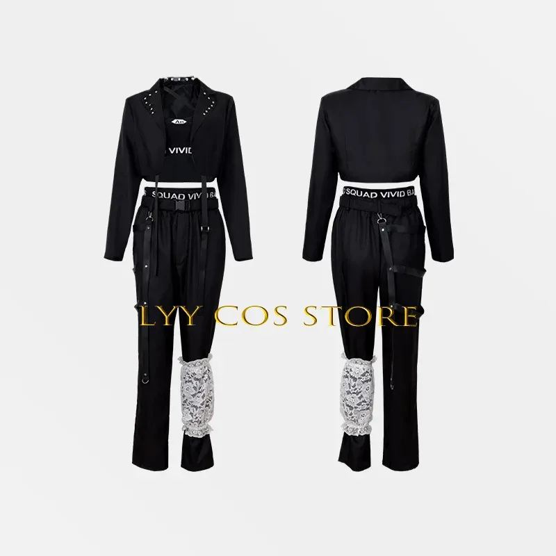 

CyVivid BAD SQUAD Косплей Аниме VBS Shiraishi Косплей Красочный сценический костюм Певица Вечеринка Черная униформа Парик Комплект Женский наряд
