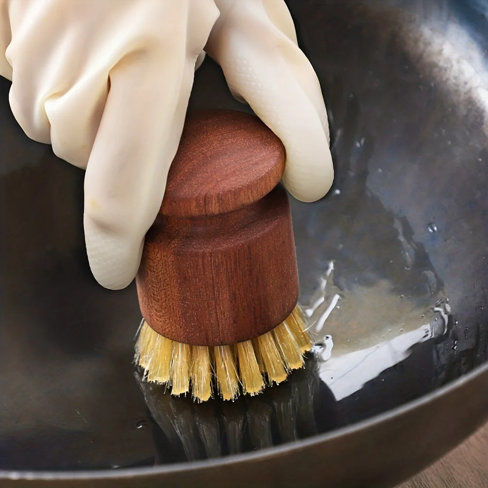 Wooden Scrub Brush with Hog Bristle Bristles & Wood Handle, Non-Scratch for Cookware, Kitchen Cleaning for Pots, Pans, Dishes.