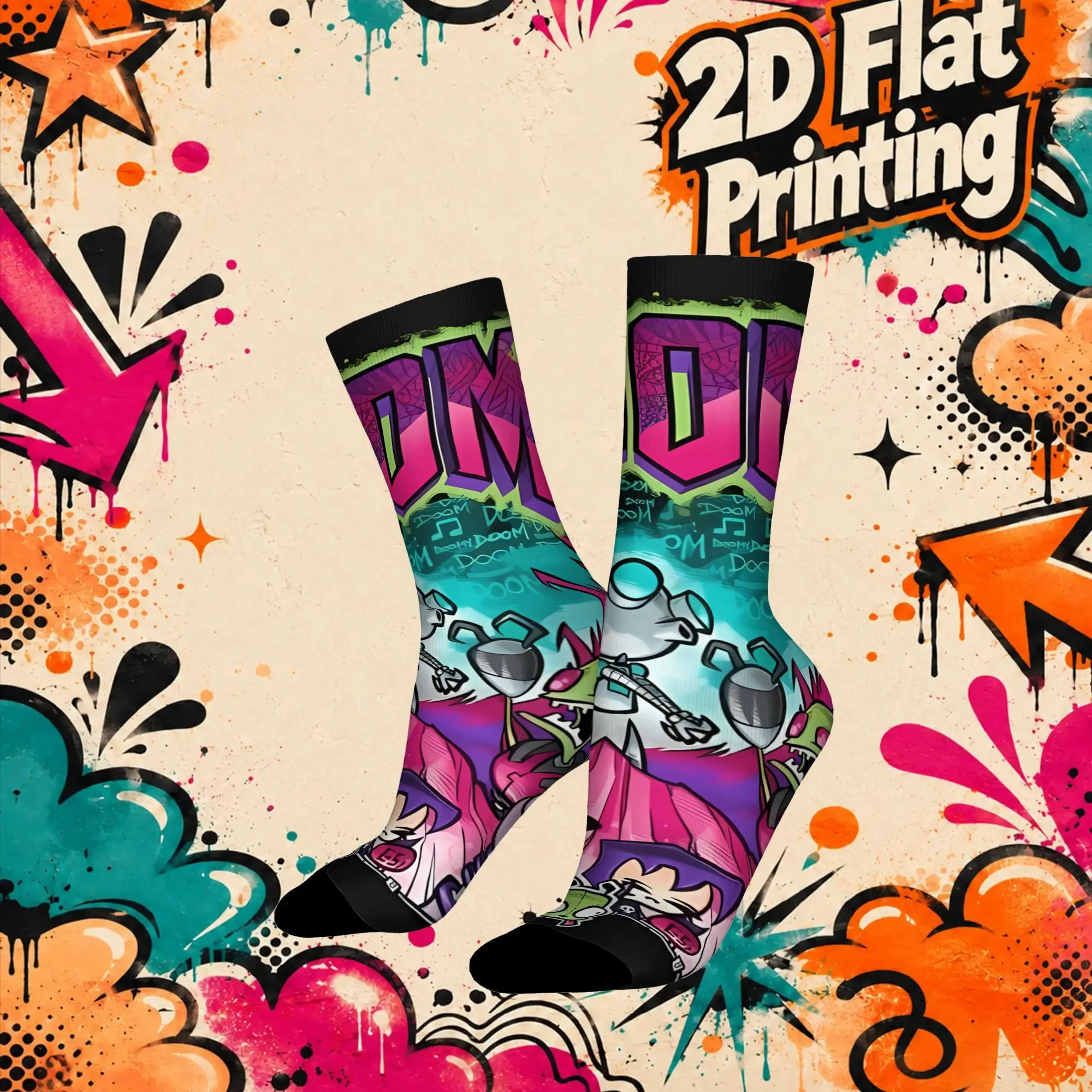 Invader Zim Anime Funny Men's  Mid-calf Winter Socks Unisex Suitable Crew Sock Cycling Socks