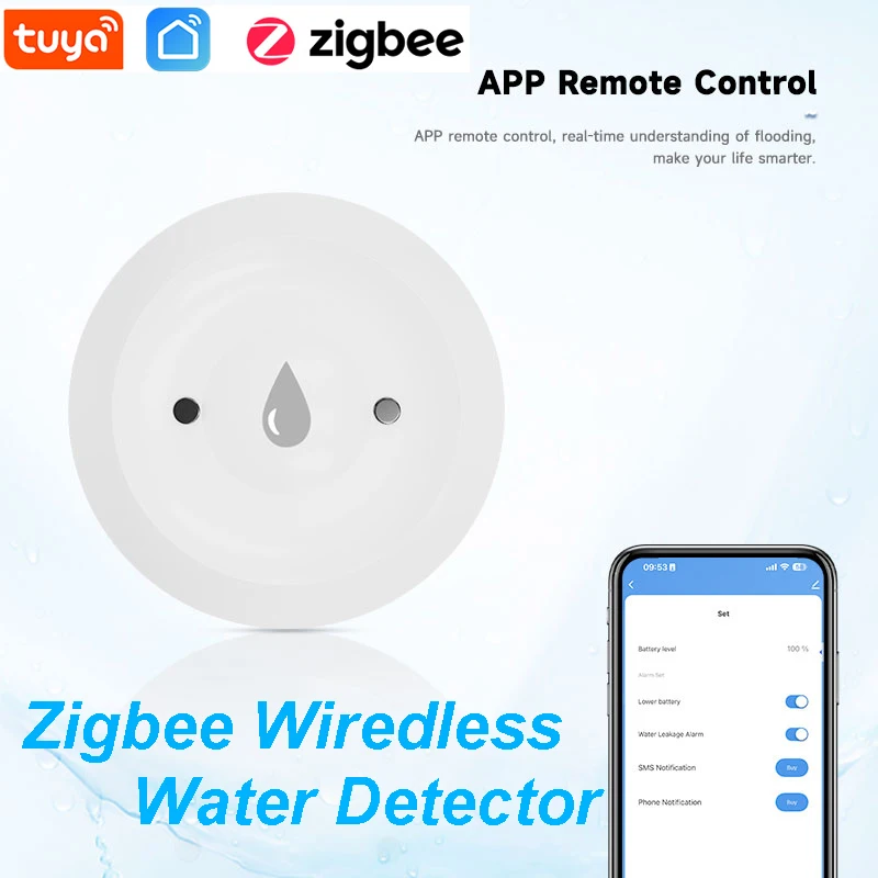 Tuya ZigBee Water Leak Sensor Wireless Flood Detector Smart Life APP Alarm Compatible with Zigbee Gateway