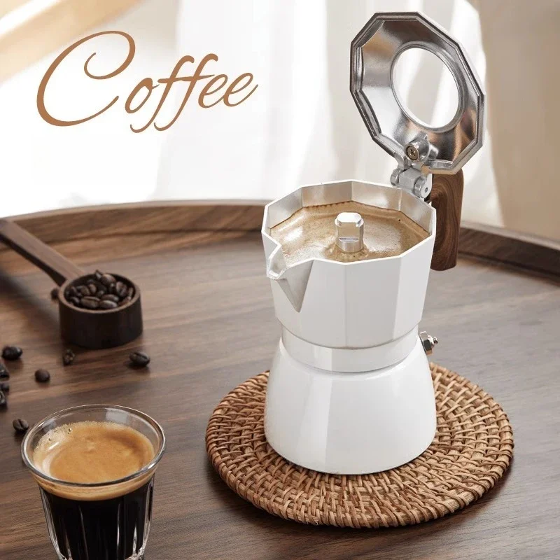 Double Valve Mocha Pot Italian Extraction Coffee Pot Outdoor Coffee Brewing Espresso Utensil with Ceramic Spray Layer