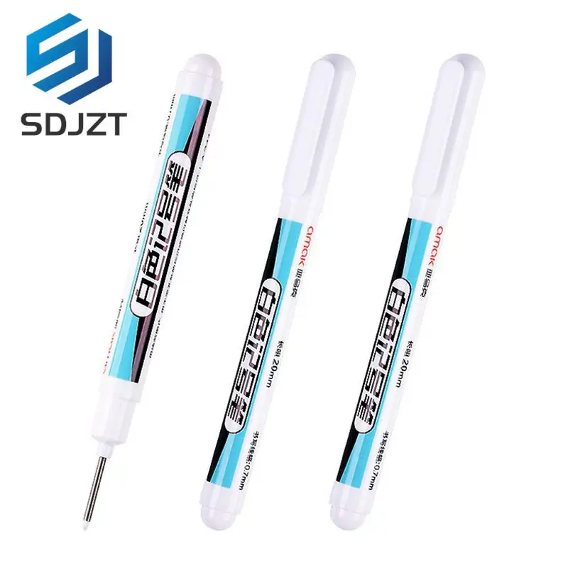 1Pc White Long Head Marker Pens Bathroom Woodworking Decoration 20mm Oily White Deep Hole Marker Pen