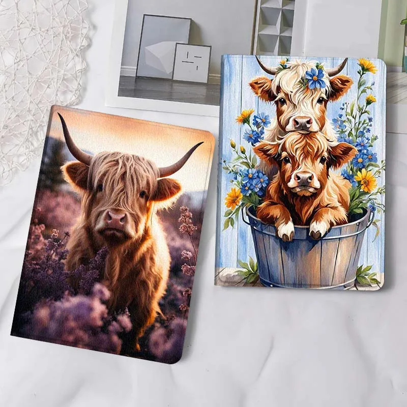 

Art Flower Cow Dog For iPad Pro Air Mini 2 3 4 5 6 7 6th 7th 10th 11th 10.2 9.7 10.5 11 Foldable Tablet Case Gift