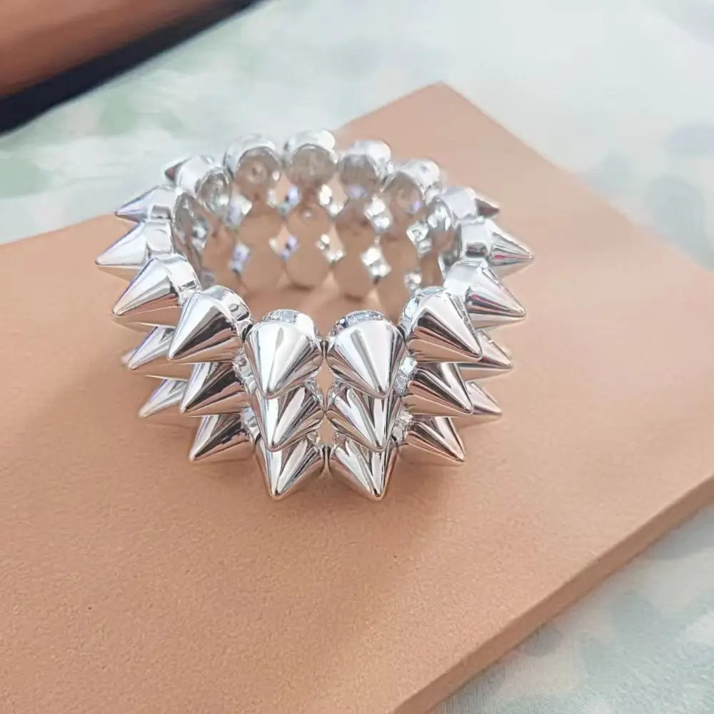 Three-row Punk Style Bracelets Metallic Texture Exaggerated Rivet Cone Bracelets Elastic Y2K Jewelry Goth Rock Bangle Men Women