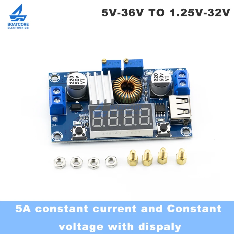 1/3/5PCS XL4015 75W 5A Buck Converter Module Adjustable Voltage Regulator with Voltmeter USB Port