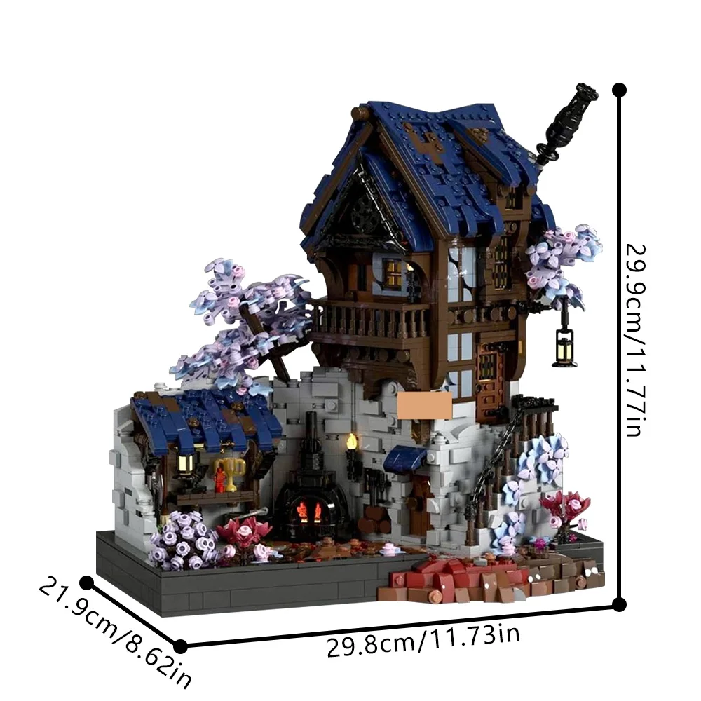 MOC Blacksmith Forge ยุคกลางแฟนตาซีจอแสดงผล Building Blocks ชุดสถาปัตยกรรมยุคกลางอิฐประกอบของเล่นเด็กของขวัญ