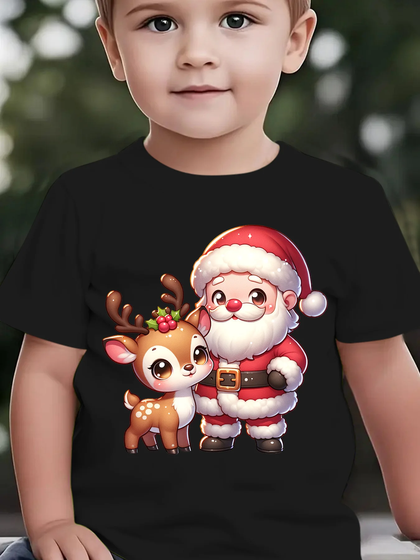 Kids Boys Girls Family Matching T Shirt Santa Reindeer Graphic Short Sleeve Tee Christmas Casual Parent Child Daily Party Tops