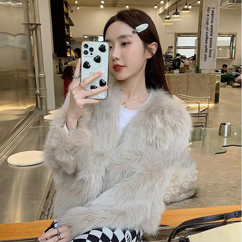 Faux Fur Coat Women Luxury Collarless Short Fur Outwear Winter Elegant Thick Artificial Fur Jacket Warm Shaggy Overcoat