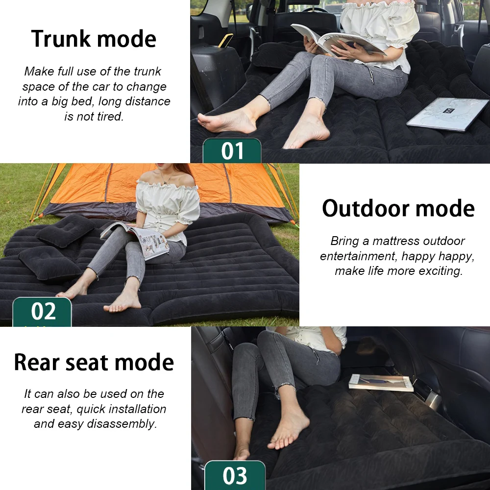 

Car Inflatable Bed 2‑In‑1 Multifunction Inflatable Travel Mattress PVC Flocking Soft Sleeping Rest Cushion for Car SUV