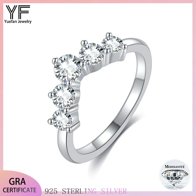 

18k Plated S925 Sterling Silver Half-Circle round Band Ring with Full Moissanite V-Shape Diamond Stackable Fashion Ring