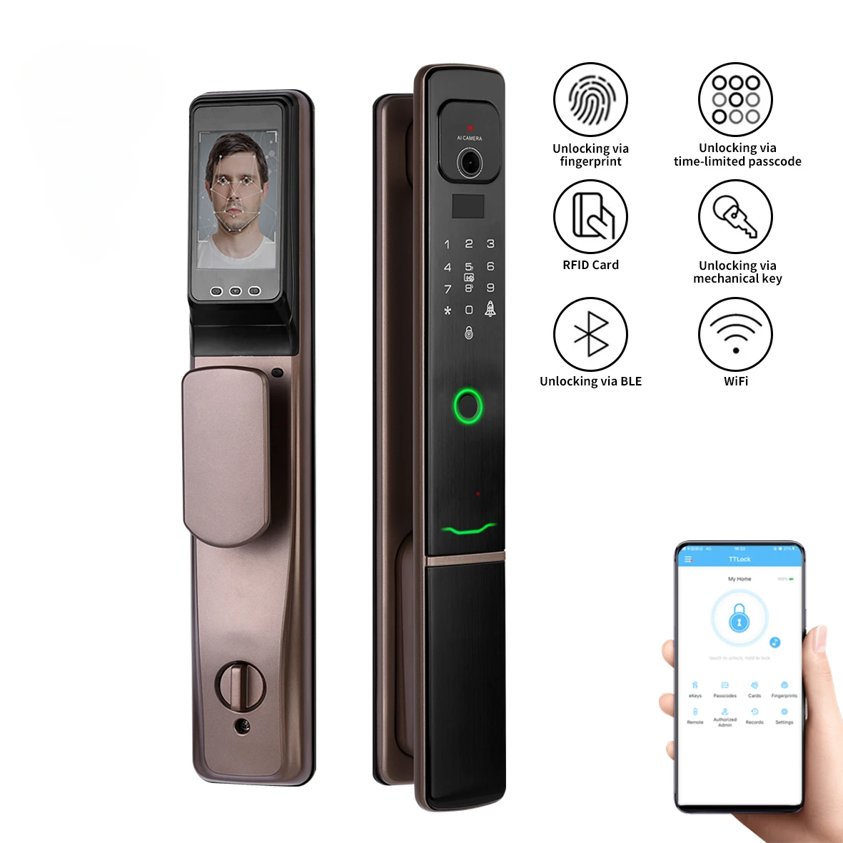 

Keyless Security Smart Door Lock with Semiconductor Digital Biometric Fingerprint Recognition and Wifi Connection Function