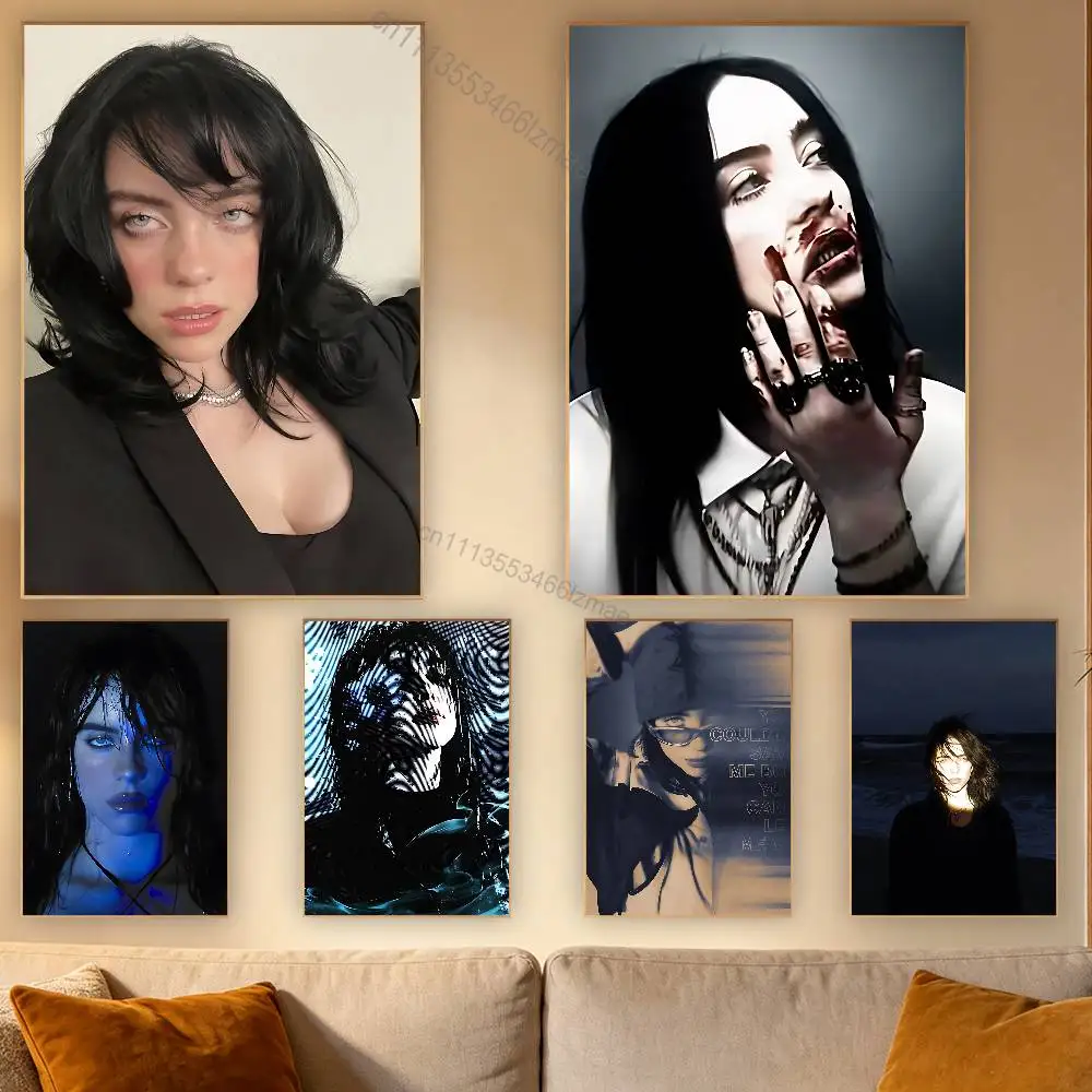 Super Singer B-Billie E-Eilish Poster Wall For Sticky Decoration Waterproof Home Living Room Bedroom Bar
