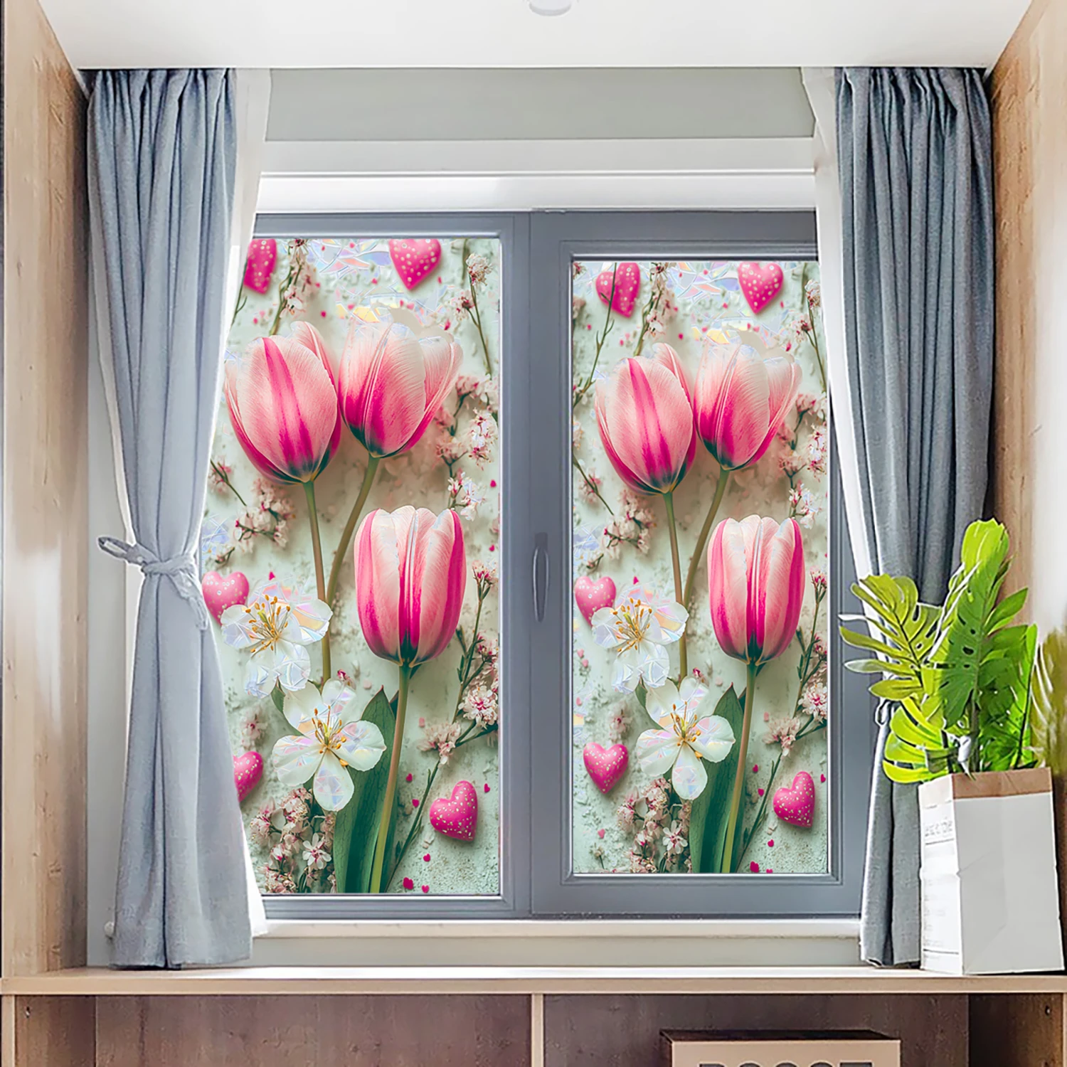 Regenbogen-Blumen-Sonnenfänger, Sichtschutzfolie, UV-Schutz, Glas, statisch haftendes Dekor für Badezimmertür, Küche – Detail 19
