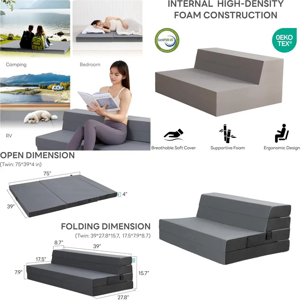 

Portable Twin-Size Inflatable Mattress with Breathable, Washable Cover and Storage Bag, 4-Inch Thick for Camping, RV, and Yoga,