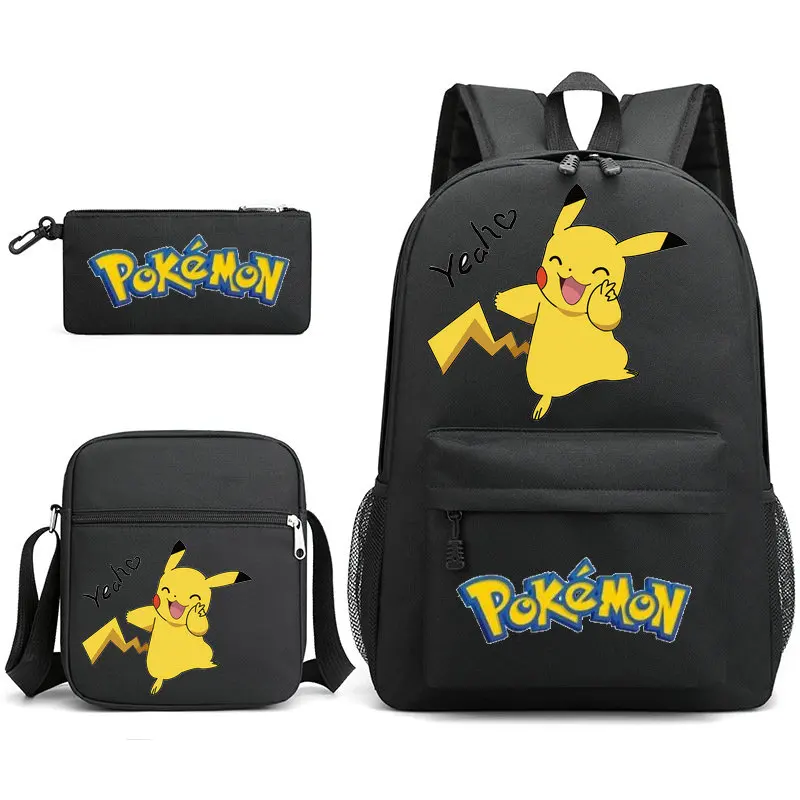 POKEMON Pikachu Cartoon Backpack 3 Pcs/set With Pencil Case Crossbody Bags Kids School Bags Boys Girls Teens Bagpacks