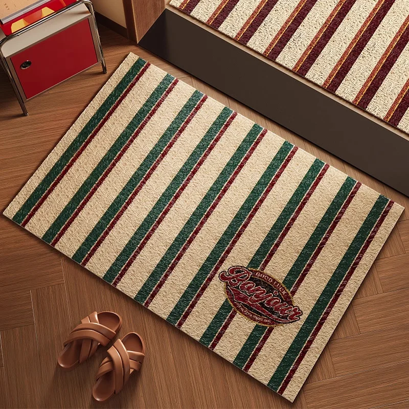 Retro Stripe PVC Coil Doormat Cuttable Anti Slip Entrance Door Mat Dirt Sand Trapping Shoe Scraper Floor Rug Home Decor