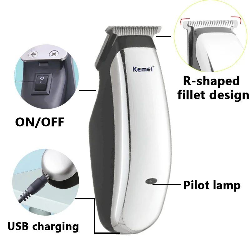 Kemei KM-666C مقص الشعر الصغير المهنية اللحية الشعر المتقلب القاطع قابلة للشحن الكهربائية آلة قطع الشعر مزيل الشعر