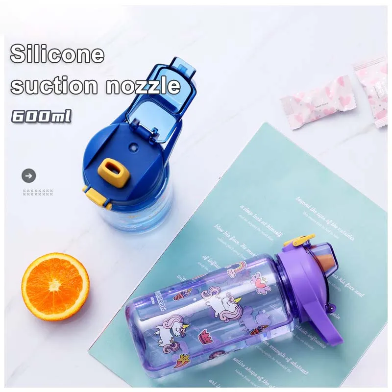 600ml Dinosaur Water Bottle For Kids Water Sippy Cup With Silicone Straw Leakproof Plastic Water Bottles Summer Kids Water Cup