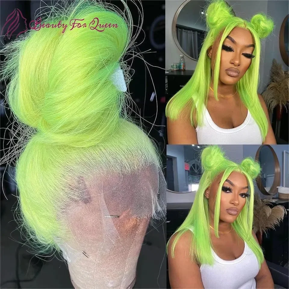 Peluca Bob corto de cabello humano verde lima, encaje frontal 13X4, densidad del 180%, tiene una peluca que te hace que el coraje para iniciar sobre el cabello de ángel