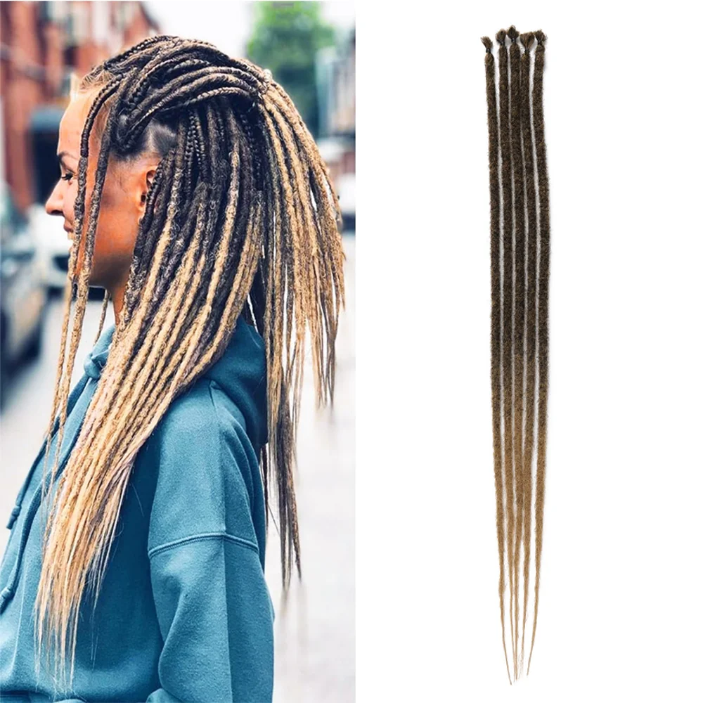 Extensões Dreadlock sintéticas, extensões loira Ombre, humano-como o cabelo, crochê, 5 fios, 24"