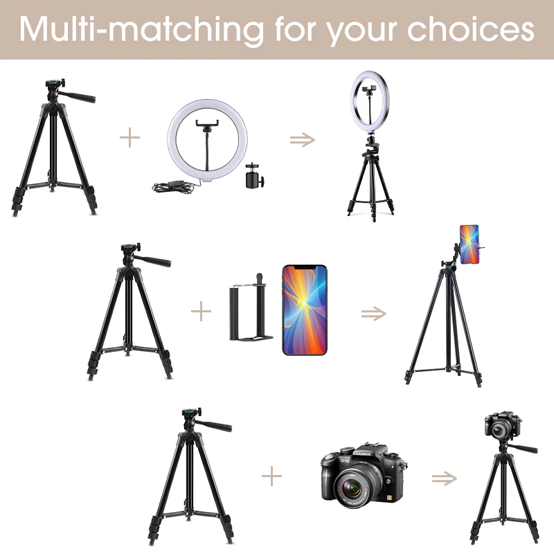 Black/Silver Tripod For Phone Lightweight Aluminum Tripod Stand With Remote Clip For iPhone Selfies Video Recording Camera Stand