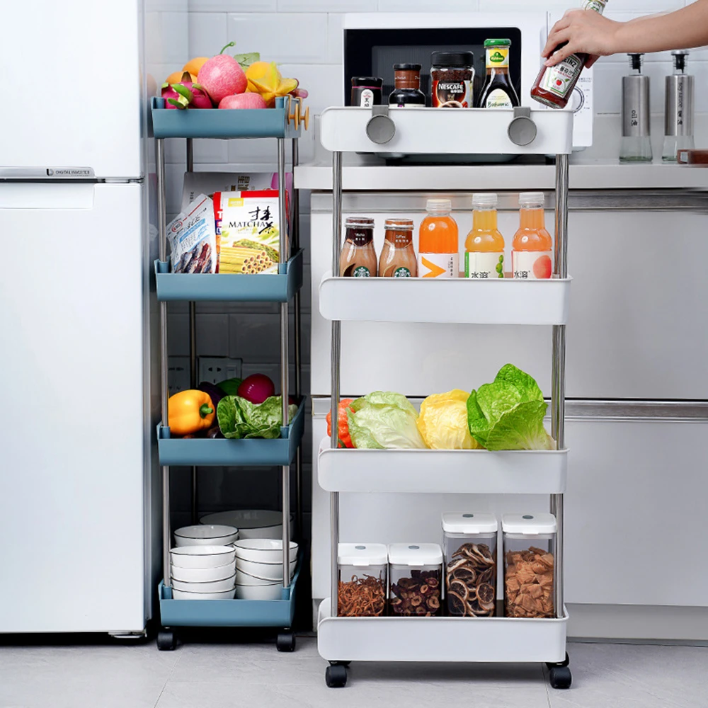 

Kitchen Side Seam Shelf Refrigerator Bathroom Floor Bathroom Multi-tier Seam Cart Push Pull Narrow Seam Storage