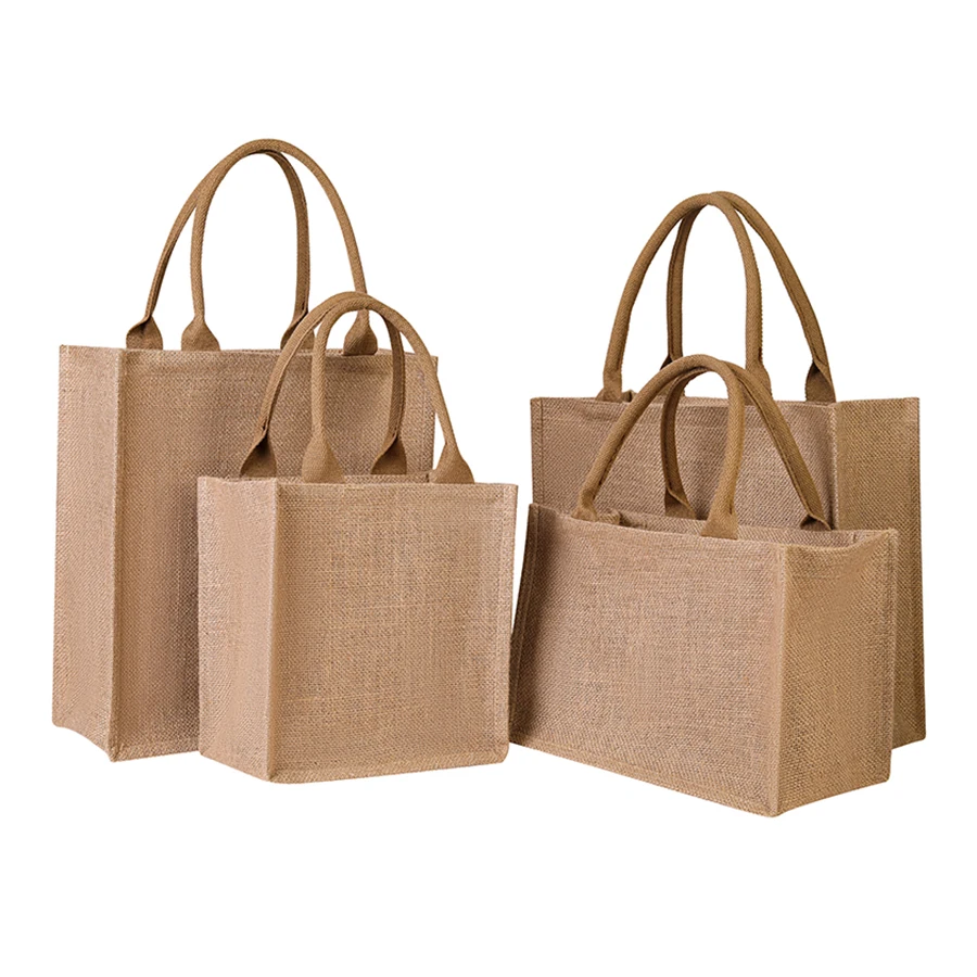 

Large capacity travel tote bag in solid color vintage style; reusable shopping bag for parties; linen handbag