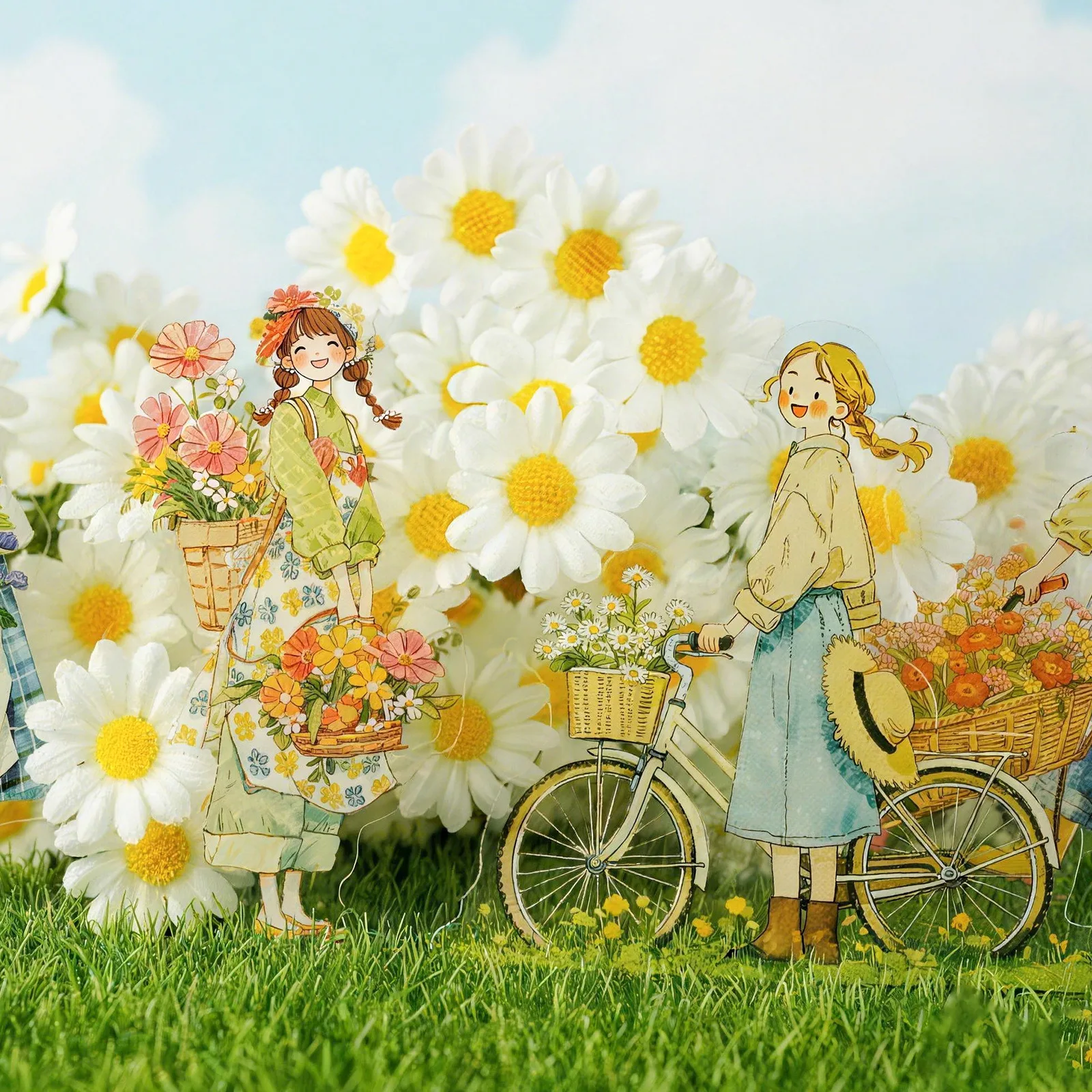 15pcs/1lot Kawaii Scrapbook Stickers When the wind meets  flowers Junk Journal Gold Planner Stationery Decorative