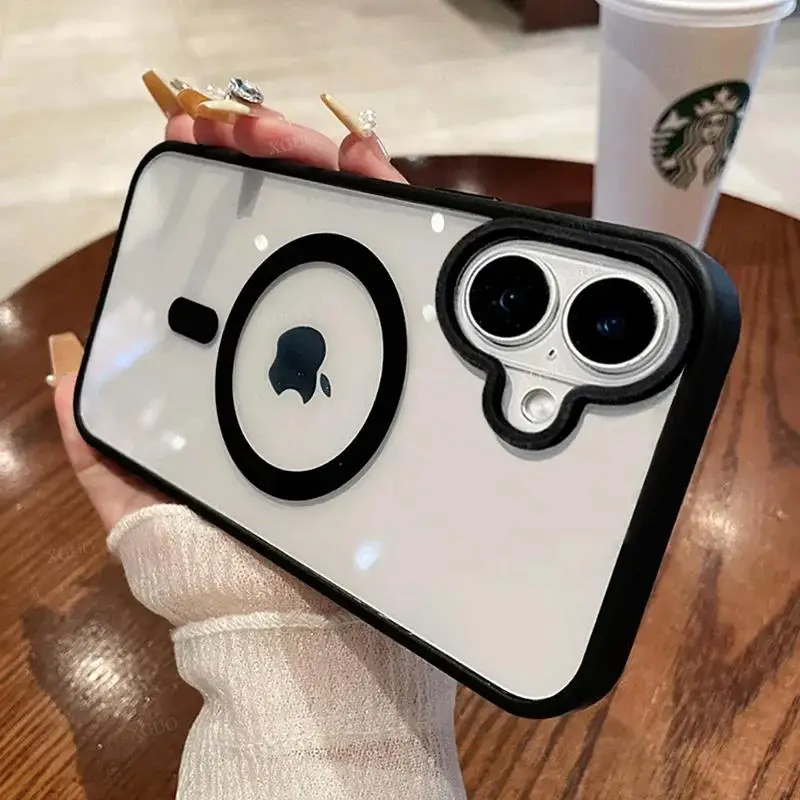 حافظة شفافة مغناطيسية فاخرة من الأكريليك لهاتف آيفون 16 15 14 13 12 11 Pro Max 16 Plus Magsafe غطاء لاسلكي صلب للفتيات باللون الوردي #4