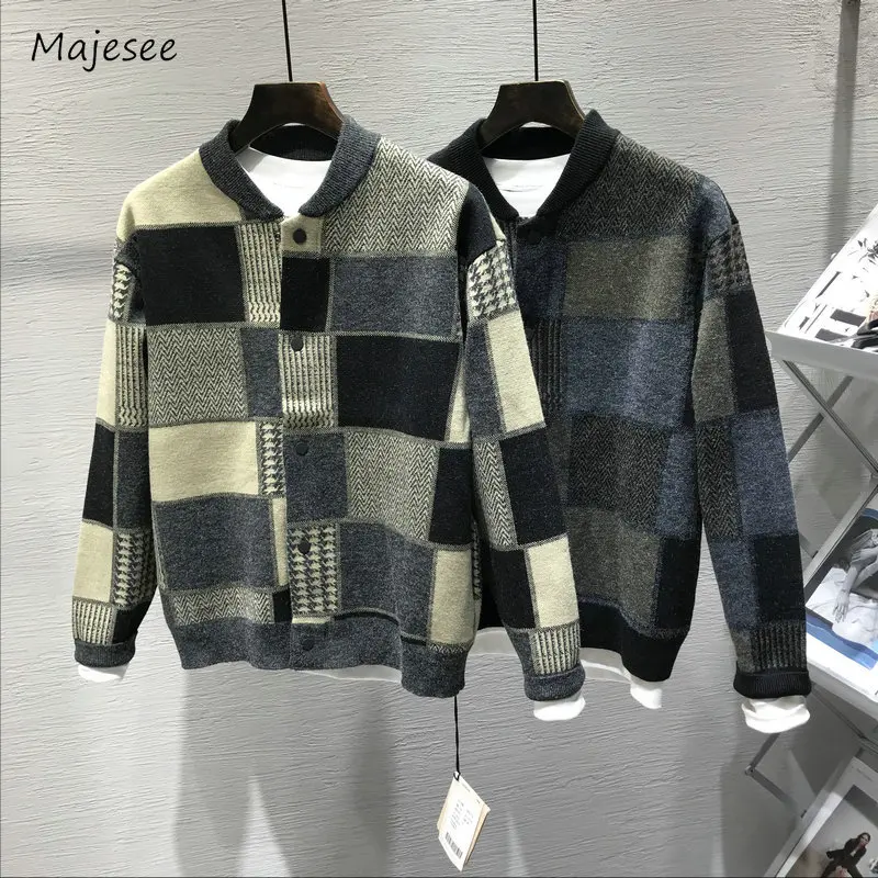 

Patchwork Cardigan for Men Personality Windproof Trendy Streetwear British Style Knitwear Handsome Slouchy Aesthetic Long Sleeve