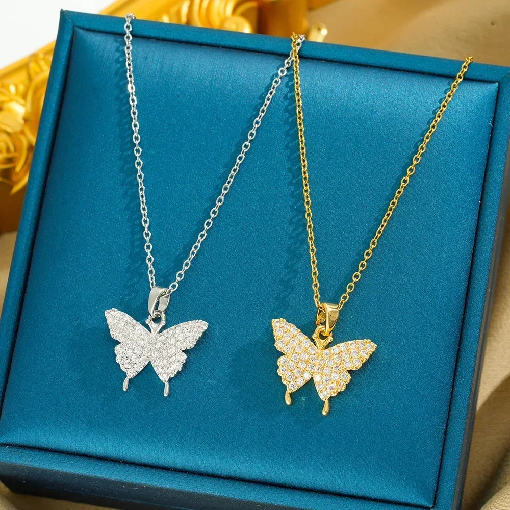 2025newHot-selling، قلادة من الفولاذ التيتانيوم متعددة الاستخدامات على شكل فراشة للنساء، بسيطة وأنيقة، فاخرة خفيفة، راقية في المخزون